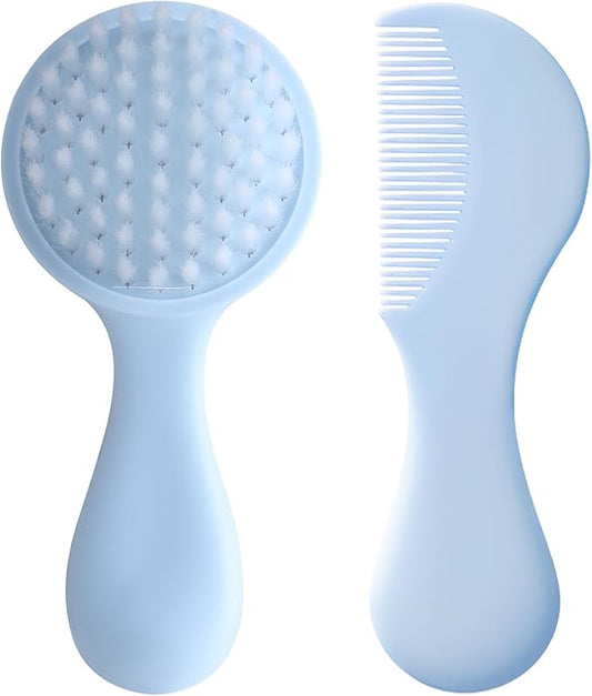 Baby Hair Comb Set Soft Baby Hair Brush Baby Comb Hair Comb Set Newborn Baby Hair Brush and Comb Set Baby Care Hair Brush for Girls and Boys,Baby Hair Brush Set for Newborns, Blue