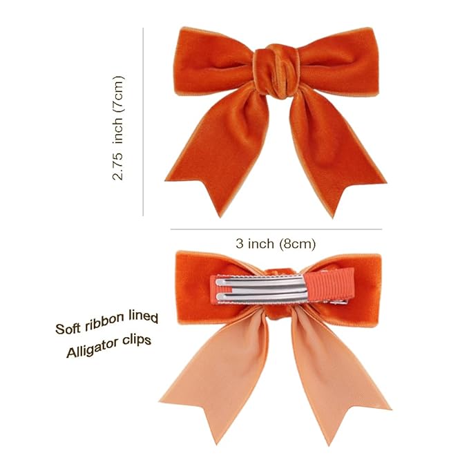 2 Pcs Cute Orange Velvet Hair Bow Clips 3" Bowknot Alligator Clip Barrettes Hairpins for Girl Kids Accessories