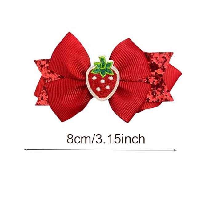 Strawberry Snap Clips Baby Girls Fruit Hair Bow Clips Strawberry Hair Ring Tie BBW24 (Set-N)