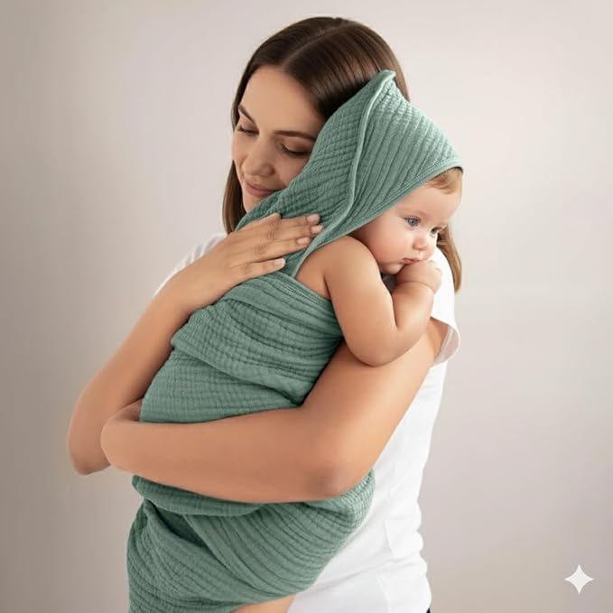 Muslin Hooded Baby Towels for Newborns, 32"x32", 100% Cotton – 6 Layers Super Soft Absorbent Breathable, Baby Bath Towel, Toddler Bath Towel – Pack of 2