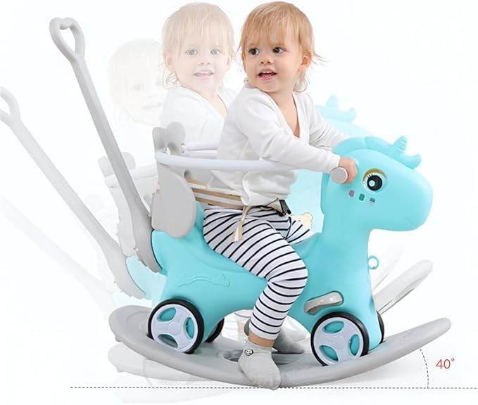 Runboll Rocking Horse for Toddlers, Baby Rocking Toy with Push Handle, Backrest & Detachable Balance Board, Riding Horse Toy for Baby Girl and Boy, 1-3 Years Old Kids Riding Birthday
