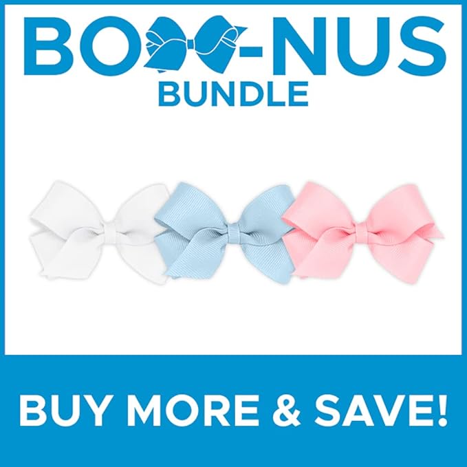Wee Ones Girls' 3 Classic Grosgrain Hair Bows, Mini, Assorted