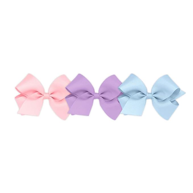 Wee Ones Girls' 3 pc Set Solid Grosgrain Variety Pack on a WeeStay No-Slip Hair Clip, Medium, Light Pink, Light Orchid, Millennium Blue