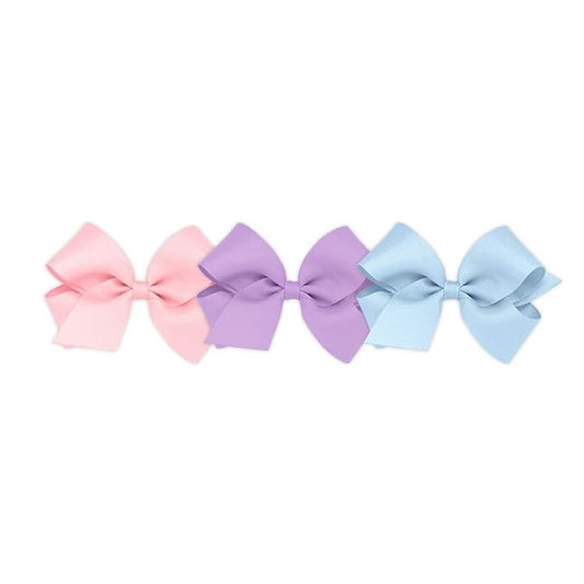 Wee Ones Girls' 3 pc Set Solid Grosgrain Variety Pack on a WeeStay No-Slip Hair Clip, Medium, Light Pink, Light Orchid, Millennium Blue