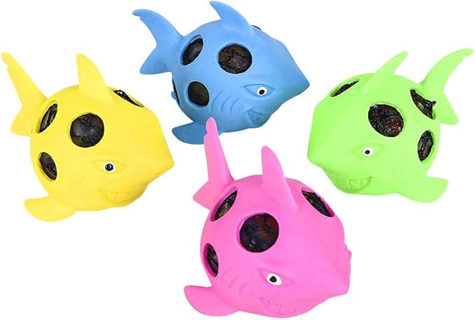 Squeezy Shark Colorful Stress Balls ( Pack) 3.5". Rubber. Come in a Nice Retail Display Box. Relaxable Squeezable Ocean Sea Creatures. (12 Pack (in Display Box))