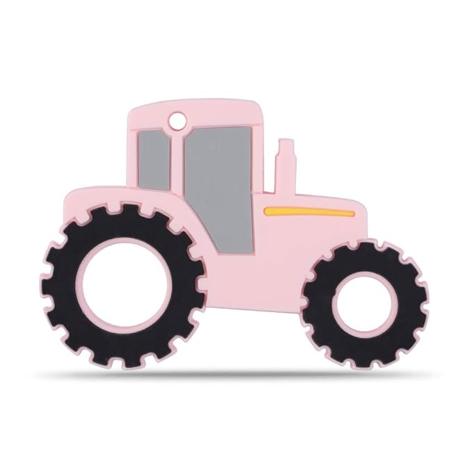 Car Series Baby Teething Toys,Food Grade Silicone Chew Teether for 3 Months+ Infant Boy and Girl,Toddler Sensory Chewing Teether,BPA Free. (Tractor, Pink)