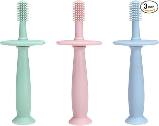 PandaEar 3 Pack Silicone Baby Toothbrush Teethers - Teething Toys Training Oral Care for Infants 0-12 Months+