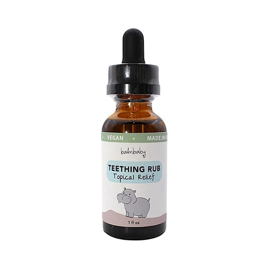 Balm Baby Teething Oil Rub - Natural and Organic Baby Teething Relief Aid with Chamomile & Clove - Vegan, Non-GMO, Gentle - 1 oz Glass Bottle (Bottle w/Dropper)
