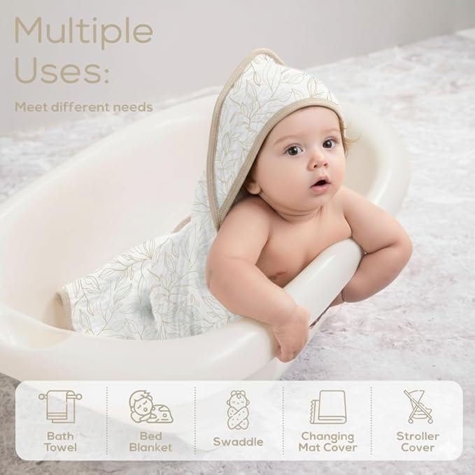 Muslin Hooded Baby Towels for Newborns, 32"x32", 100% Cotton – 6 Layers Super Soft Absorbent Breathable, Baby Bath Towel, Toddler Bath Towel – Pack of 2