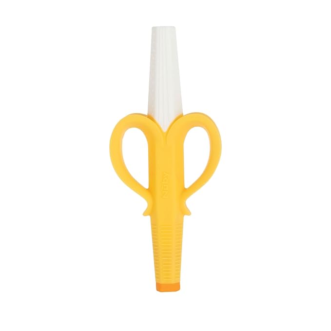 Nuby Banana Hollow Tube Silicone Teething Toy - Gum Massaging Baby Teething Relief Toy for 3+ Months - Easter Basket Stuffer