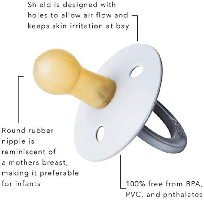 Bibs Pacifiers Color Collection, Set of 2 BPA-Free Latex Pacifiers Made in Europe, Round Nipple Baby Pacifier.