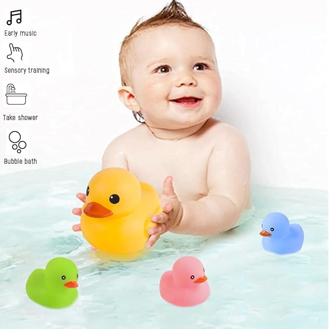 Bath Duck Toys 4Pcs Family Rubber Ducky Float&Squeak Baby Toddlers Preschool Bathtub Shower Toy (Colorful)