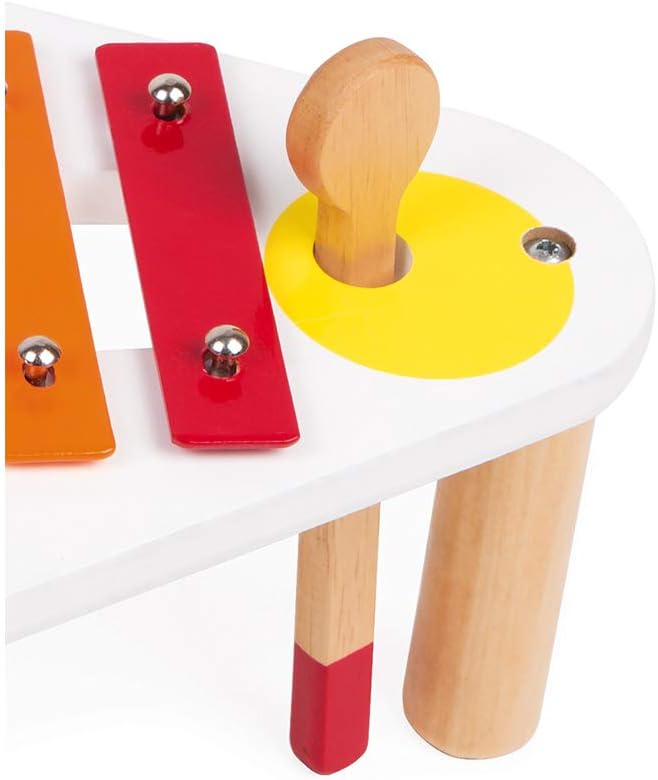 Janod Confetti Wood Musical Table - Includes 3 Instruments - Ages 12 Months+ - J07634