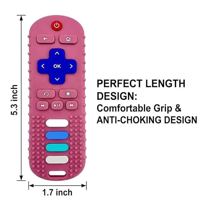 Baby Teether Toy,TV Remote Control Shape Teething Relief Chew Toy for Infants 0-12 Months,Baby Girl Toys & Baby Gift BPA Free,Pink