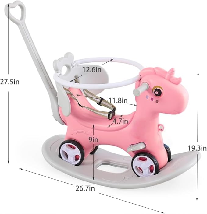 Leavader Rocking Horse for Toddlers, Multifunctional 4 in 1 Design Kids Rocking Horse, Toddler Ride on Toys, Balance Bike, Push Cart with Detachable Board, Ideal Gift for Children, Pink