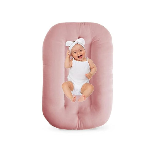 Baby Lounger 0-18 Months, Baby Lounger for Newborn, Soft Organic Cotton Breathable Lounger for Infants (Pink Baby Lounger)