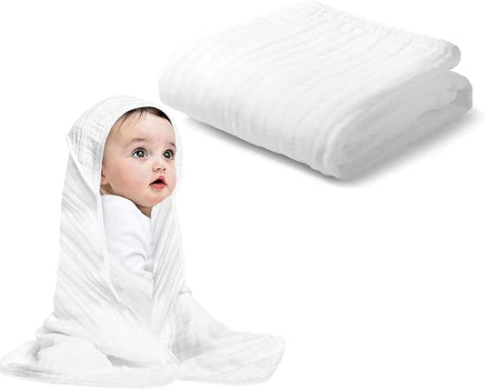 Baby Hooded Towels for Babies and Toddlers, Muslin Baby Bath Towel Soft and Absorbency for Boys and Girls (Pure White 1 Pack)