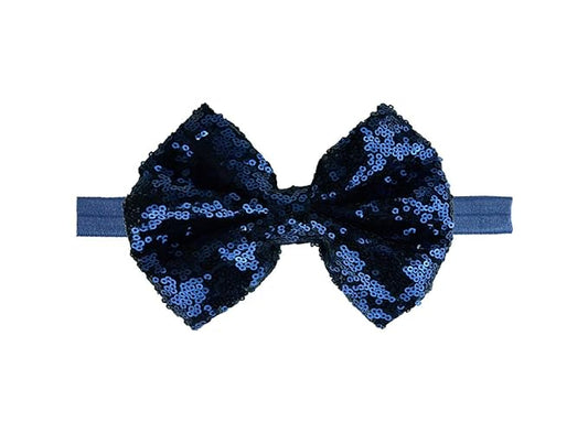Baby Girl's Lovely Sequins Bowknot Headband Toddler Hairband for Photography Travel Party Festivals (Navy Blue, One Size)