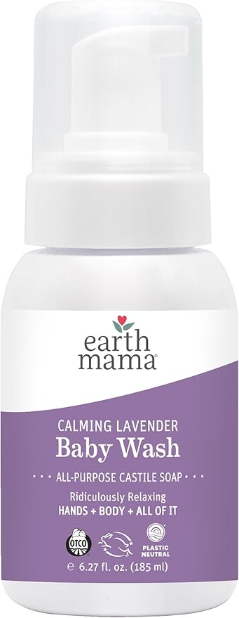 Earth Mama Calming Lavender Baby Wash Liquid Foaming Hand Soap, All-Purpose Lavender Body Wash for Sensitive Skin, Castile Soap with Coconut Oil, Shea Butter, Calendula, & Aloe, 5.3 Fl Oz