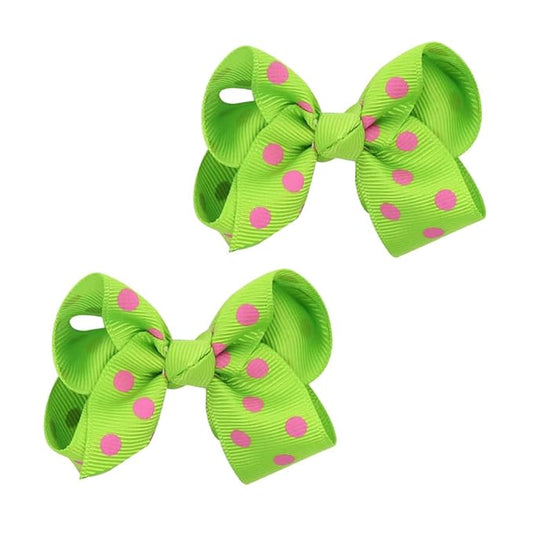 Grosgrain Ribbon Polka Dot Hair BowBaby Girls Hair Clips Infant Toddler Hair (green)