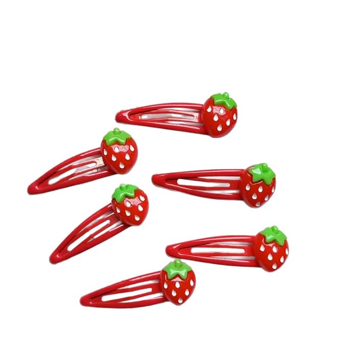 Strawberry Snap Clips Baby Girls Fruit Hair Bow Clips Strawberry Hair Ring Tie BBW24 (6 Pcs-C4)
