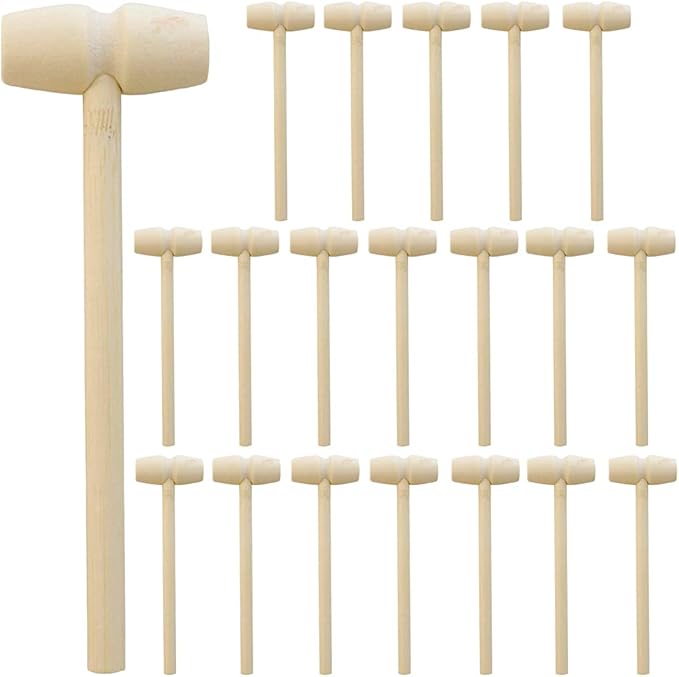 NODG 20 Pcs Mini Wooden Hammer Solid Crab Lobster Mallet Small Shell Wood Cracker Hardwood Pounding Toy for Breakable Heart Cracking Seafood Chocolate Kids