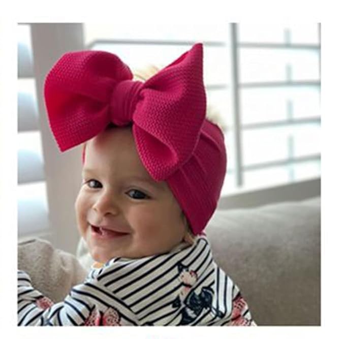 Baby Girl's 8'' Soft Big Bow knot Nylon Headband Toddler Hairband for Photography Travel Party Festivals (Fuchsia)
