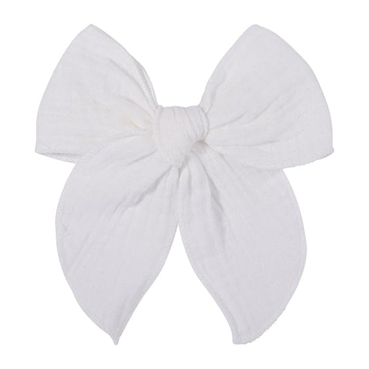 5.5 Inch White Fable Hair Bow: Handmade Linen Cotton Hair Clip for Girls - 1 PCS