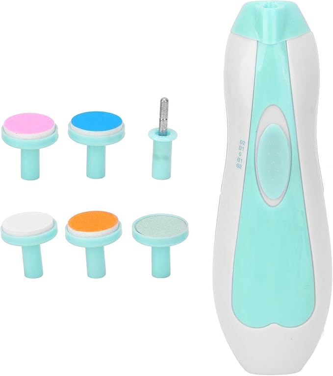 Baby Infs Nail File, Baby Electric Nail Grinder Baby Nail File Kit Portable Infs Nail File with 6 Grinding Head Low Noise Manicure Care (Skyblue)