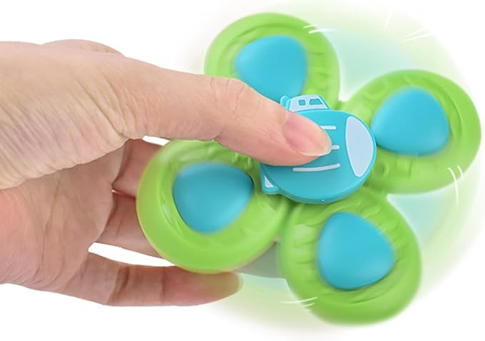 Baby Spinner Toys with Suction Cups | 2-in-1 Travel Sensory Toy for 12-36 Months | Quiet High Chair Toy for Toddlers 1-3 | Stay-On Spinner for Car Seat & Stroller Trays (Sturdy Safety Design)