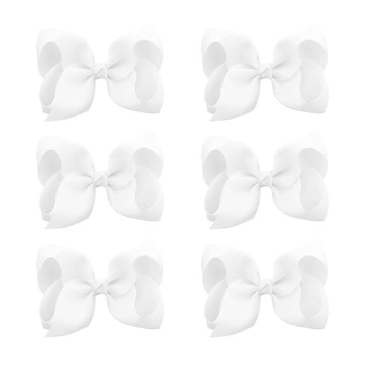 6 PCS 6" Hair Bows for Girls Alligator Clips Grosgrain Ribbon Solid Color Hair Accessories Toddler Bows for Girls Kids(White, 6 Count)