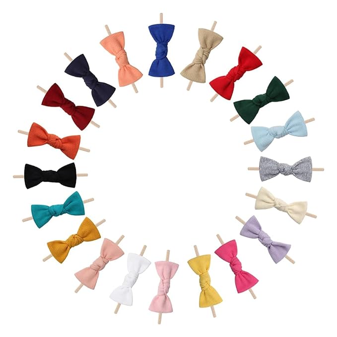 Nylon Baby Headband Hairbands with Tied Bow Stretchy Hairbands and Bows 20 Pack Headwrap for Newborn Infant Toddler Hair Accessories