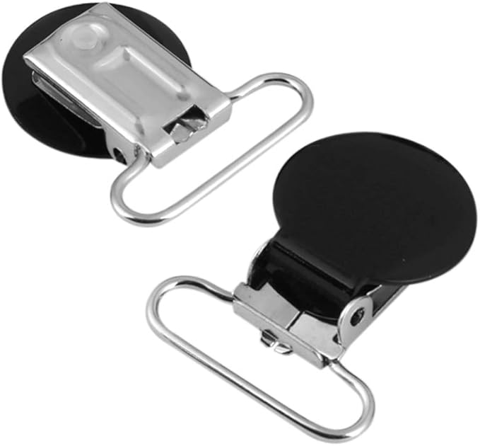 Pacifier Clips, 10 Pieces Suspender Clips 25mm Round Iron Suspender Clips for DIY Making, 36.5mm/1.4inch(Black)