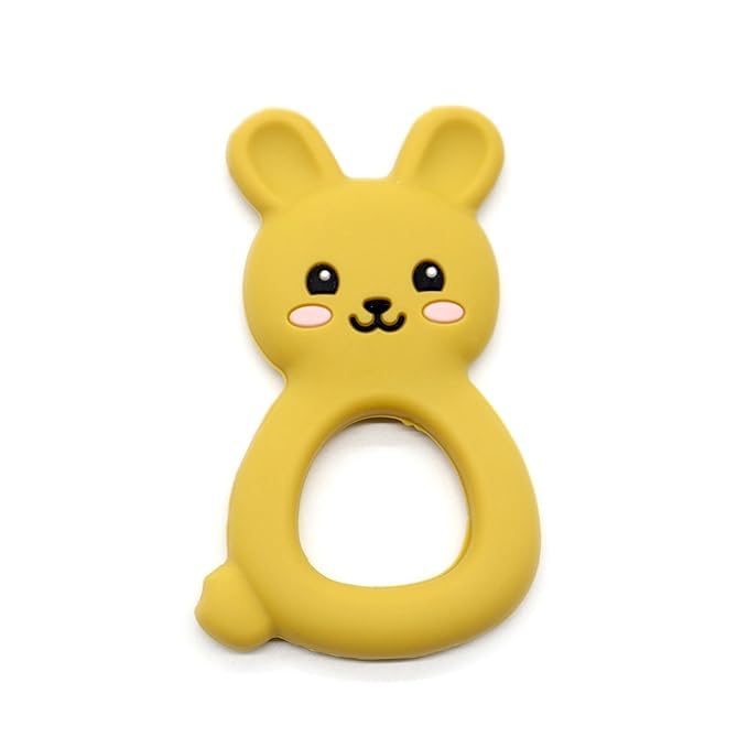 Baby Bunny Teether, Food-Grade Silicone Toy for Infants 3–12 Months, Easy-Grip Chew Toy with Textured Ears for Sensory Exploration, Freezable & Dishwasher Safe (Mango)