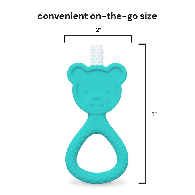 oogiebear 360˚ Teether - Safe Teething Toys for Babies 3 Months and Older | Soft Bristle Teddy Bear Silicone Teether | Super Soft BPA-Free Silicone - Seafoam
