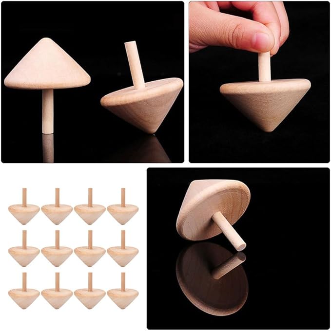 24 Pcs Wooden Spinning Tops - Unfinished DIY Paintable Wood Gyro Toys for Kids - Bulk Party Favors, Creative Craft Playthings for Hand-Eye Coordination, Fine Motor Skills Development