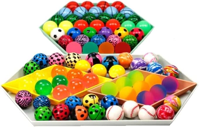 KISEER 100 Pieces Assorted Colorful Bouncy Balls Bulk Mixed Pattern High Bouncing Balls for Kids Party Favors, Prizes, Birthdays Gift (28 mm)