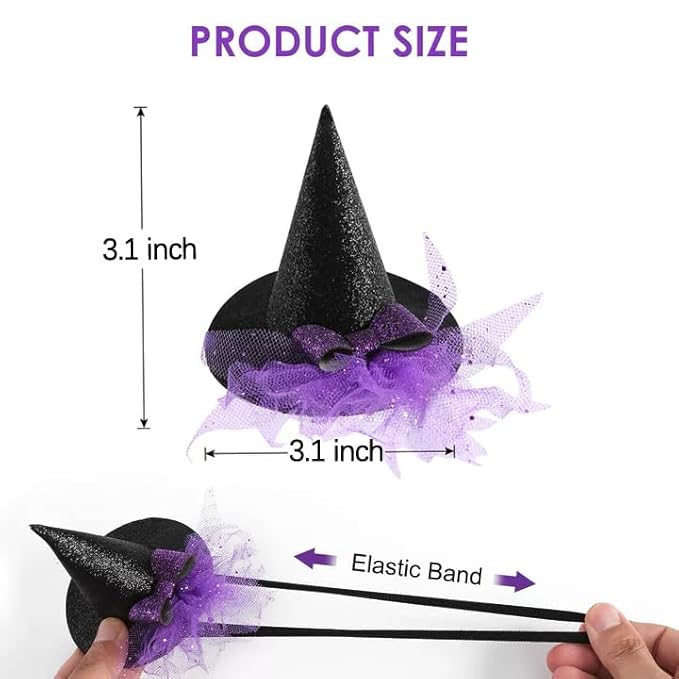Baby Girls Mini Witch Hat Headband Infant Toddler Glitter Bow Tulle Party Hair Accessories Purple