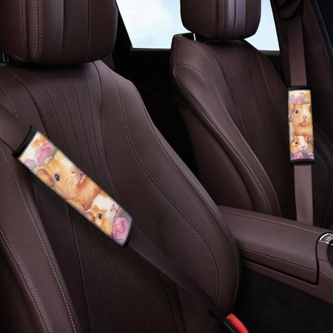 Watercolor Cute Guinea Pig 2-Pack Seat Belt Covers Cartoon Animal Parent-Child Family Soft & Comfortable Seat Belt Universal Car Seat Belt Strap Cover Shoulder Strap Pad