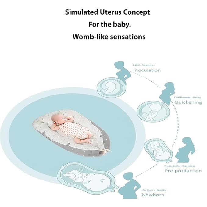 Newborn Baby Lounger with Adjustable Safety Bumper, Hypoallergenic Infant Support & Rest Pillow for Travel, Tummy Time & Co-Zone Comfort, Lightweight2.2 lbs