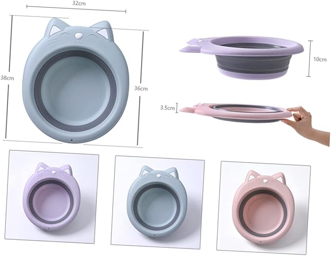 Totority Foldable Baby Wash Basin 15 Inch Cat Shape Portable Collapsible Washbasin Cartoon Design Space-Saving for Travel Home Bathing