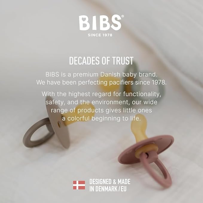 BIBS Colour Holiday Pacifier 2-Pack, BPA Free Pacifier, Round Nipple. Natural Rubber Latex, Made in Denmark, Size 1 (0-6 Months), Ivory/Plum