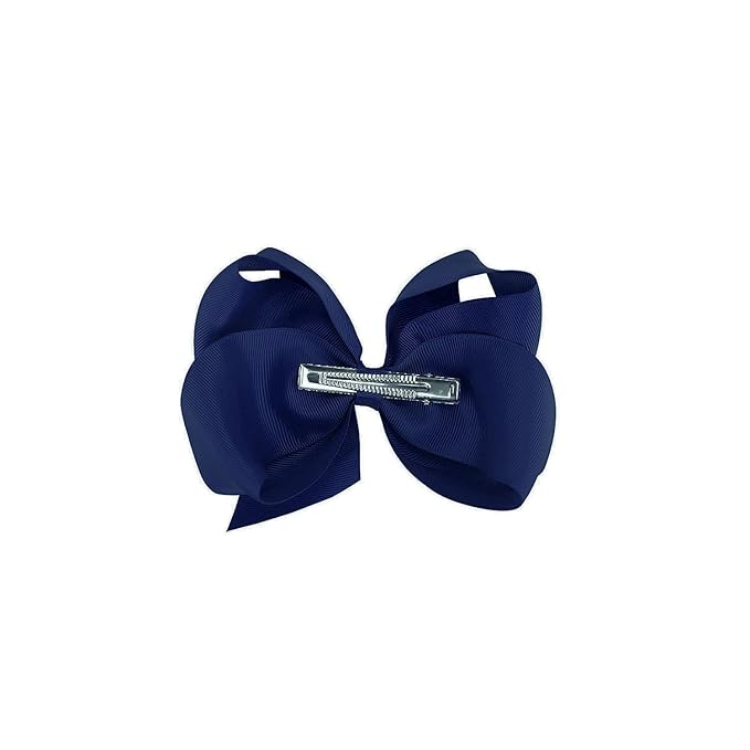 Navy Blue Hair Bow For Girls and Toddler - 6 pcs Grosgrain Alligator hair bows clips (6inch ×2, 4inch ×2, 3inch ×2)