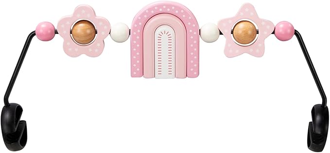 TinlyFinly Baby Bouncer Toy Bar Wooden Compatible with Baby Bjorn Bouncers, Bouncer Toy Attachment, Tight and Secure Fit, So Fun to Watch, Touch and Spin for Babies All Ages (Pink Rainbow)