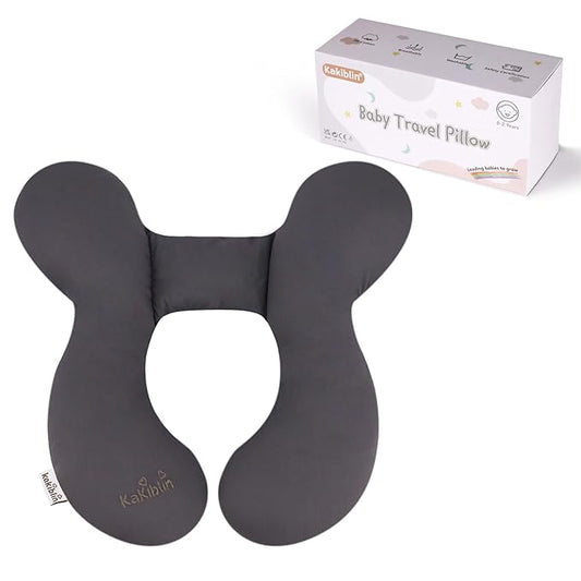 KAKIBLIN Baby Travel Pillow, Upgraded Baby Neck Pillow for Car Seat, Head Support Pillow for Car Seat, Stroller, Pushchair, Grey