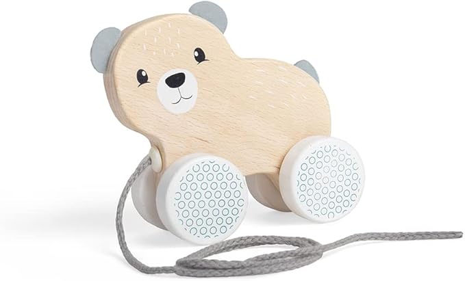 Bigjigs Toys FSC Certified Bear Pull Along Toy - Eco-Friendly Wooden Bear with Felt Ears & Tail and Grey Pull Cord, Quality Pull Along Toys for 1 Year Olds, Wooden Baby Toys