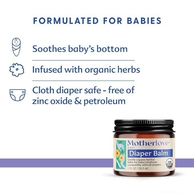 Motherlove Diaper Balm (1 oz) Organic Herbal Diaper Rash Cream—Cloth Safe, Zinc Oxide- Petroleum-Free—Ideal diaper Bag Size