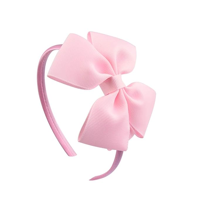 Baby Girl's 4 Inch Double Layer Bow knot Headband Pure Color Ribbed Band Hair Hoop (Pink)