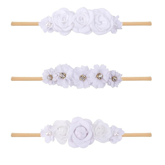 Baby Girl Floral Headband Nylon Flower Crown Elastic Hairband 3pcs Hair Accessories Gift for Girls，stretchy size 3pcs/set