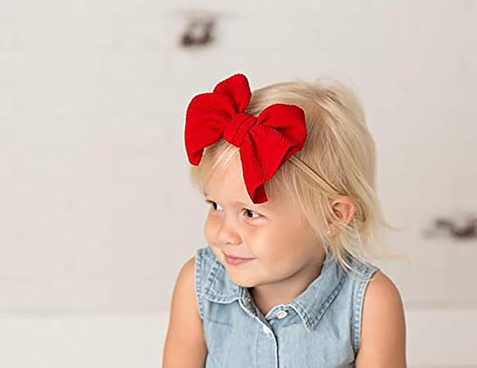 Baby Girl's 5 Inches Soft Double Bow-knot Nylon Headband Toddler Headdress for Photography Party Festivals (Red)